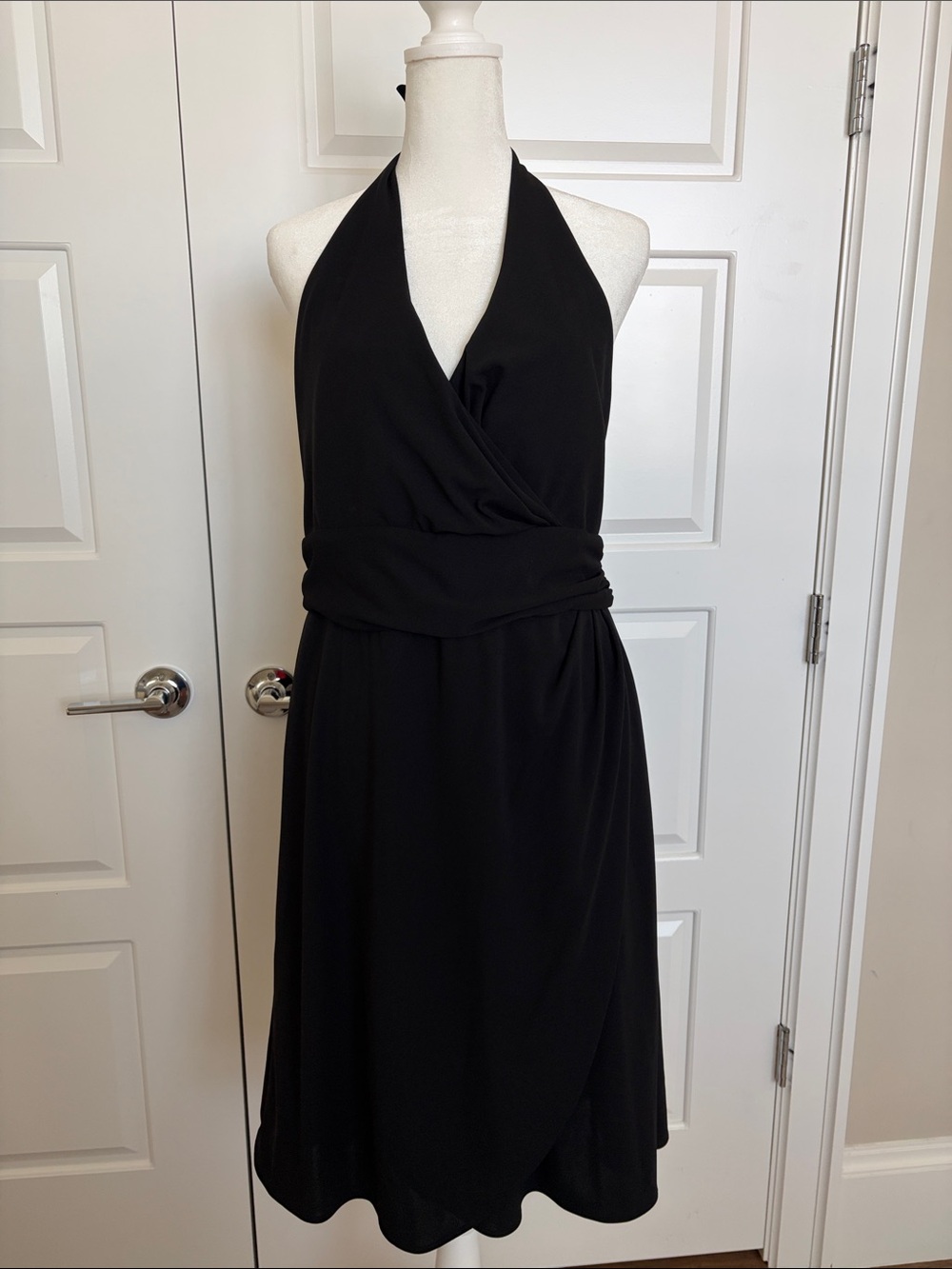 White House Black Market Black One-Shoulder Halter Wrap Dress
